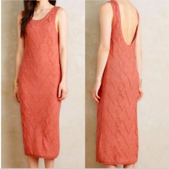 Anthropologie Callahan Cableknit Peach Sweater Dress Tank Sz S-P - Picture 1 of 10